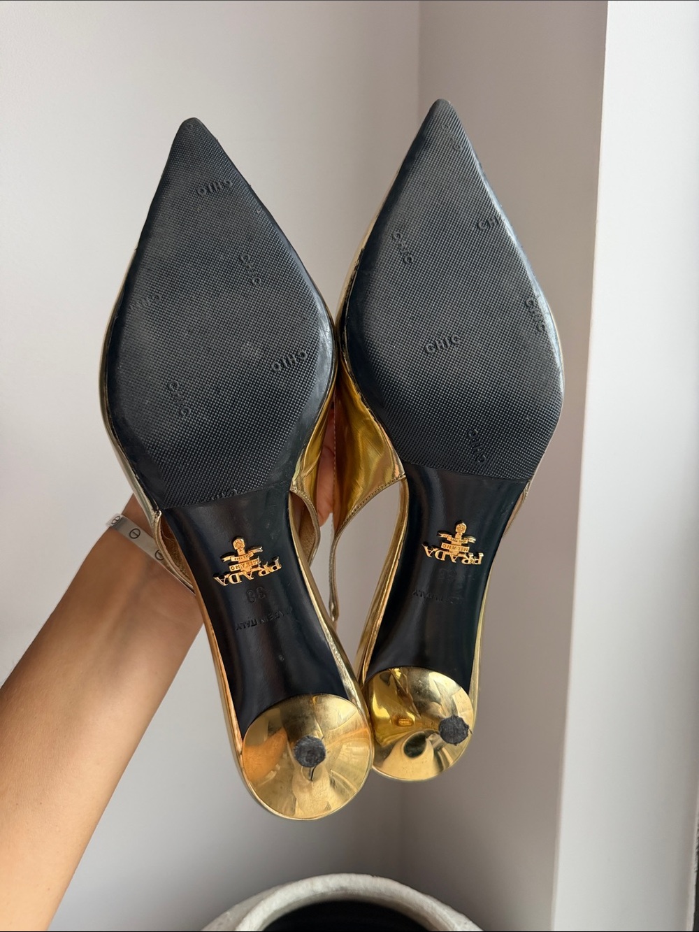 PRADA
55mm Metallic Leather Slingback Pumps  38 - Picture 7 of 7